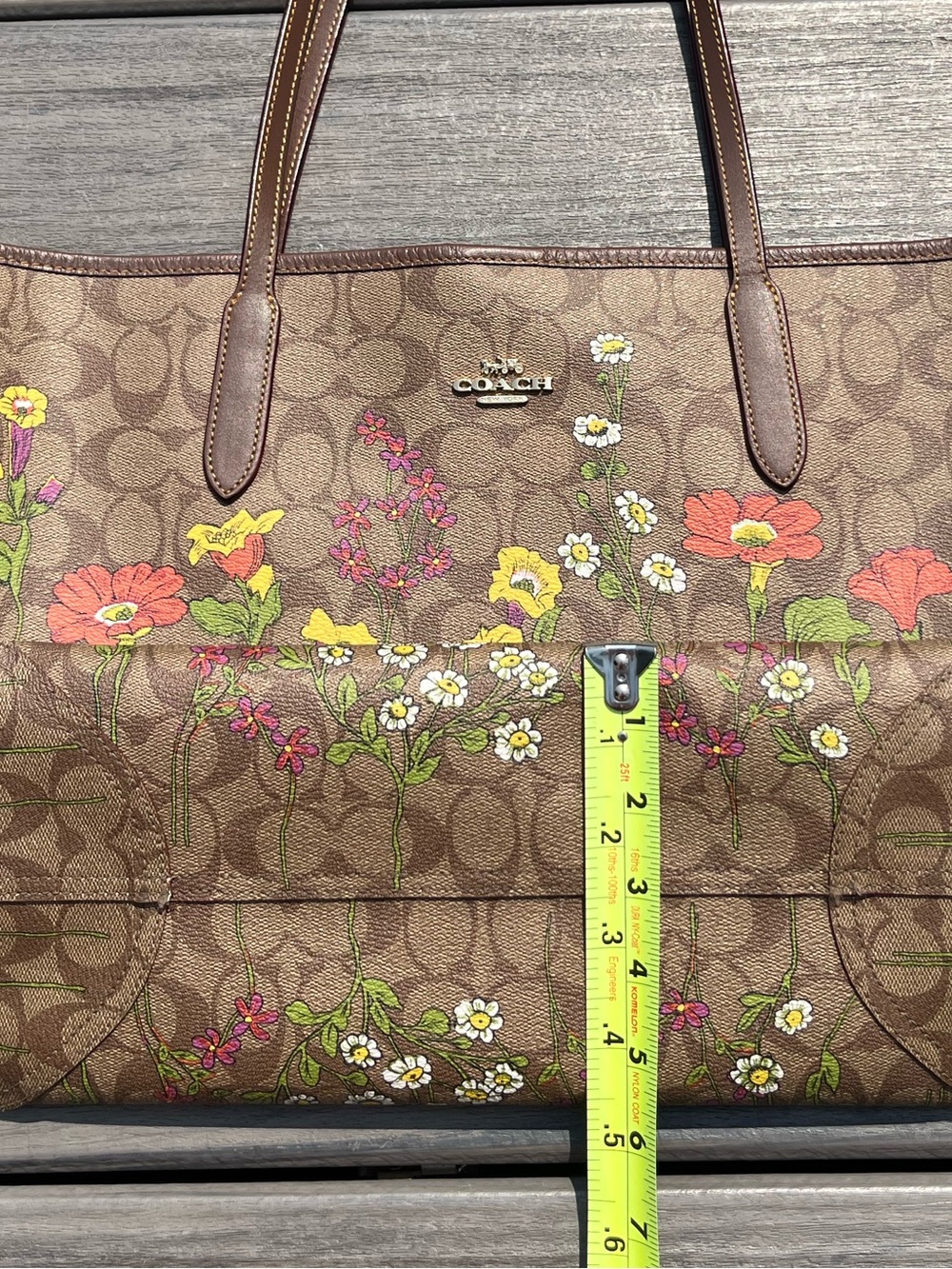 Coach; Large City Tote; Signature Brown Monogram; Multicolor Garden Floral Print - Picture 6 of 16